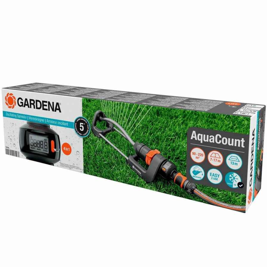 Garden Tools Gardena | Gardena Aquacount Oscillating Garden Sprinkler With Water Meter Shoping